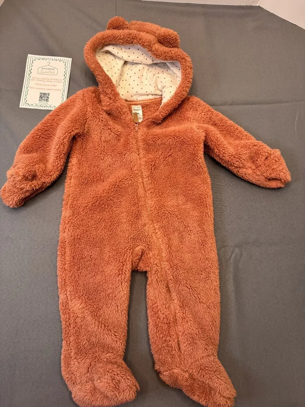 Carter’s Fuzzy Hooded Bear Romper/Snow Suit 9 Months #580